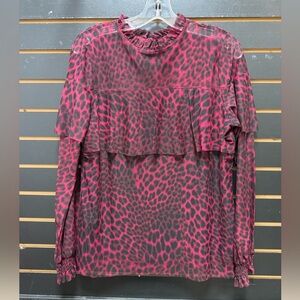 Leopard Print Sheer Blouse - Red